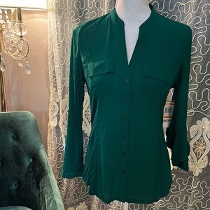 International Concept Women emerald green button down shirt work top